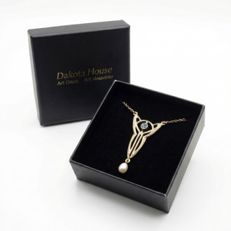 Antik Collier Kette Halskette mit Aquamarin und Perle
