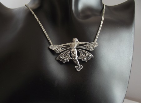 Jugendstil Schmuck Halskette Collier gefl�gelte Frau