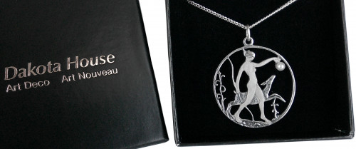 Erlesene Jugendstil Halskette Diana / Artemis 925 Silber mit Perle