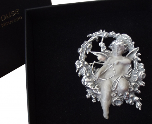 Jugendstil Brosche bzw. Anh�nger Amor 925 Silber mit feinen Details