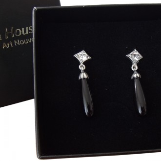 Art Deco Ohrstecker mit Onyx Abh�ngung und funkelndem Kristall
