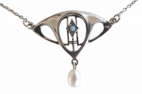 Jugendstil Collier 925 Silber mit Opal und Perle