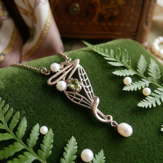 Jugendstil Halskette mit Peridot
