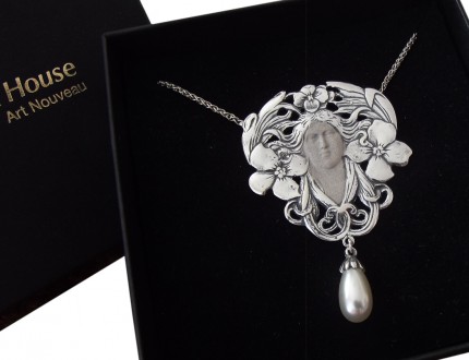 Jugendstil Schmuck Halskette mit Perlenabh�ngung