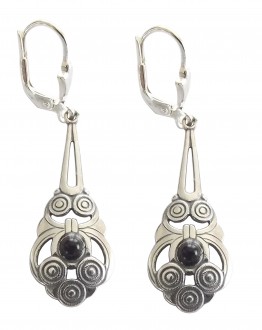 Ohrringe 925 Silber mit Onyx Cabochon Altchristliche Symbole