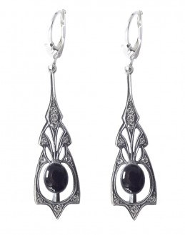 Jugendstil Ohrringe mit Onyx und funkelnden Kristallen