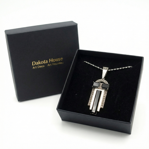 Halskette 925 Silber mit Onyx Markasiten Art Deco Stil 1930