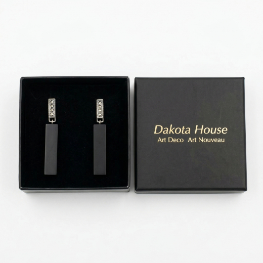 Ohrstecker im Art Deco Stil mit poliertem Onyx und Markasiten