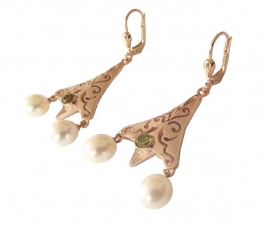 Damen Ohrringe 925 silber rose vergoldet mit echtem Peridot und Perlen