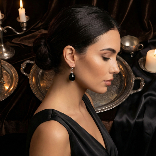 Damen Ohrringe Onyx 925 Silber im Stil der Zwanziger Jahre