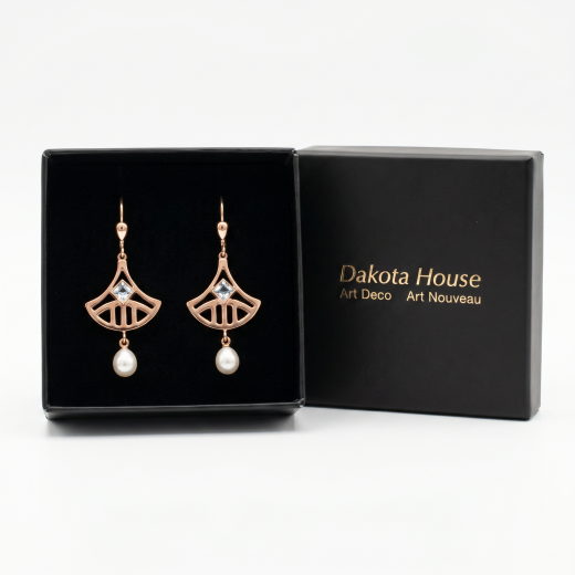 Ohrh�nger Damen 925 Silber rose vergoldet mit gro�em Blautopas und Perlenabh�ngung