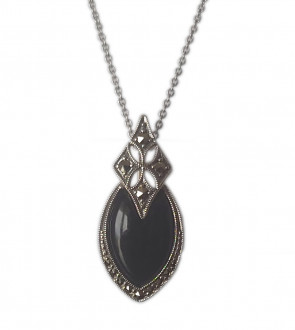 Damen Halskette Vintage 925 Silber Onyx Markasiten