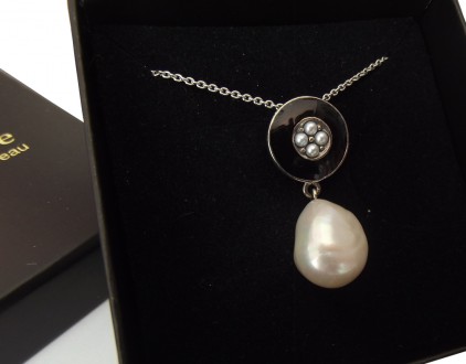 Halskette Vintage 925 Silber Barockperle
