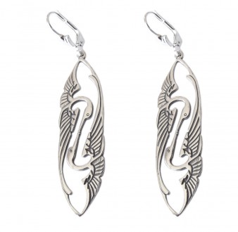 Jugendstil Ohrringe Kraniche 925 Silber