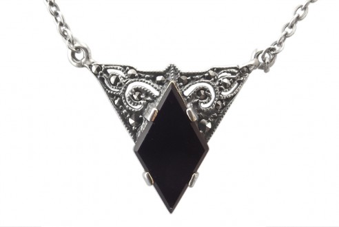 Halskette 925 Silber Onyx Markasiten Vintage Style