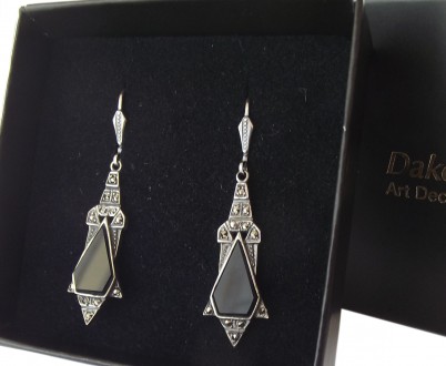 Ohrringe Onyx Markasiten 925 Silber im Art Deco Style