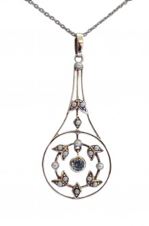 Damen Halskette 925 Silber mit Blautopas und Perlen