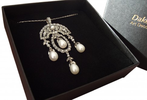 Luxuri�se Halskette 925 Silber Perlen Markasiten