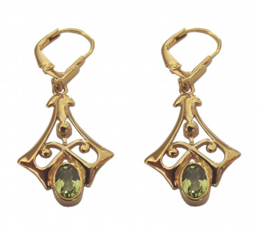 Damen Ohrringe 925 Silber vergoldet mit gro�em Peridot