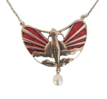 Collier im Art Deco Stil 925 Silber mit Perlenabhängung