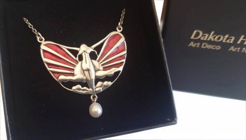 Collier im Art Deco Stil 925 Silber mit Perlenabh�ngung