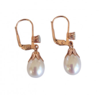 Ohrringe 925 Silber vergoldet mit einem kleinen Opal und einer Perle in Form einer Tulpe