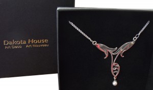 Jugendstil Halskette Collier Kette Lilien 925 Silber