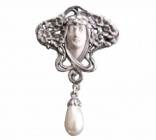 Jugendstil Schmuck Anh�nger / Brosche Frauenkopf