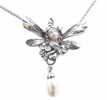 Jugendstil Schmuck Halskette Frauenkopf mit Schmetterlingsfl�geln
