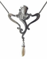 Jugendstil Halskette Stilisierter M�dchenkopf umrahmt von Haar