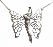 Jugendstil Kette Frauenk�rper mit Schmetterlingsfl�geln und Kristall