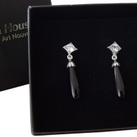 Art Deco Ohrstecker mit Onyx Abh�ngung und funkelndem Kristall