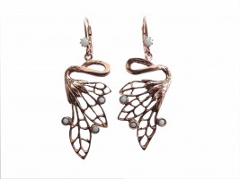 Jugendstil Ohrh�nger Ohrringe Engelsfl�gel rose vergoldet patiniert mit Opalen