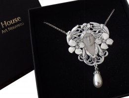 Jugendstil Schmuck Halskette mit Perlenabh�ngung