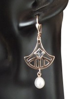 Ohrh�nger Damen 925 Silber rose vergoldet mit gro�em Blautopas und Perlenabh�ngung