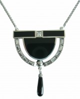 Art Deco Collier mit Onyxabh�ngung und Schmuckkristallen