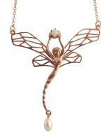 Collier Schmuck Jugendstil M�rchenfigur 925 Silber rose vergoldet Opal Perle