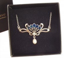 Collier Schmuck Jugendstil mit Opal, Perlenabh�ngung und Emaille