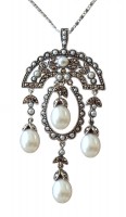 Luxuri�se Halskette 925 Silber Perlen Markasiten