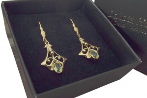 Damen Ohrringe 925 Silber vergoldet mit gro�em Peridot
