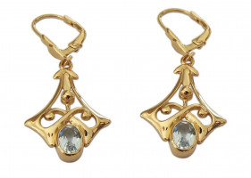Damen Ohrringe 925 Silber vergoldet mit gro�em Blautopas