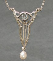 Antik Collier Kette Halskette mit Aquamarin und Perle