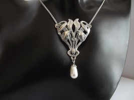 Jugendstil Schmuck Silberkette mit Perlenabhaengung