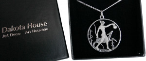 Erlesene Jugendstil Halskette Diana / Artemis 925 Silber mit Perle