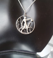 Erlesene Jugendstil Halskette Diana / Artemis 925 Silber mit Perle