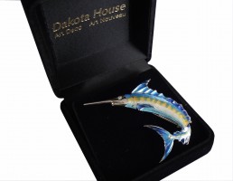 Hochseefischer Blauer Marlin Schmuckbrosche 925 Silber mit Diamant und Emaille