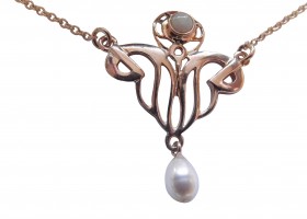 Antik Halskette rose vergoldet mit Opal und Perle