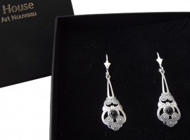 Ohrringe 925 Silber mit Onyx Cabochon Altchristliche Symbole