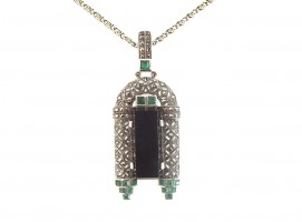 Halskette 925 Silber mit Achat Onyx Markasiten Art Deco Stil 1930