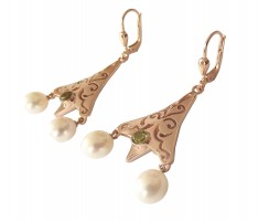 Damen Ohrringe 925 silber rose vergoldet mit echtem Peridot und Perlen
